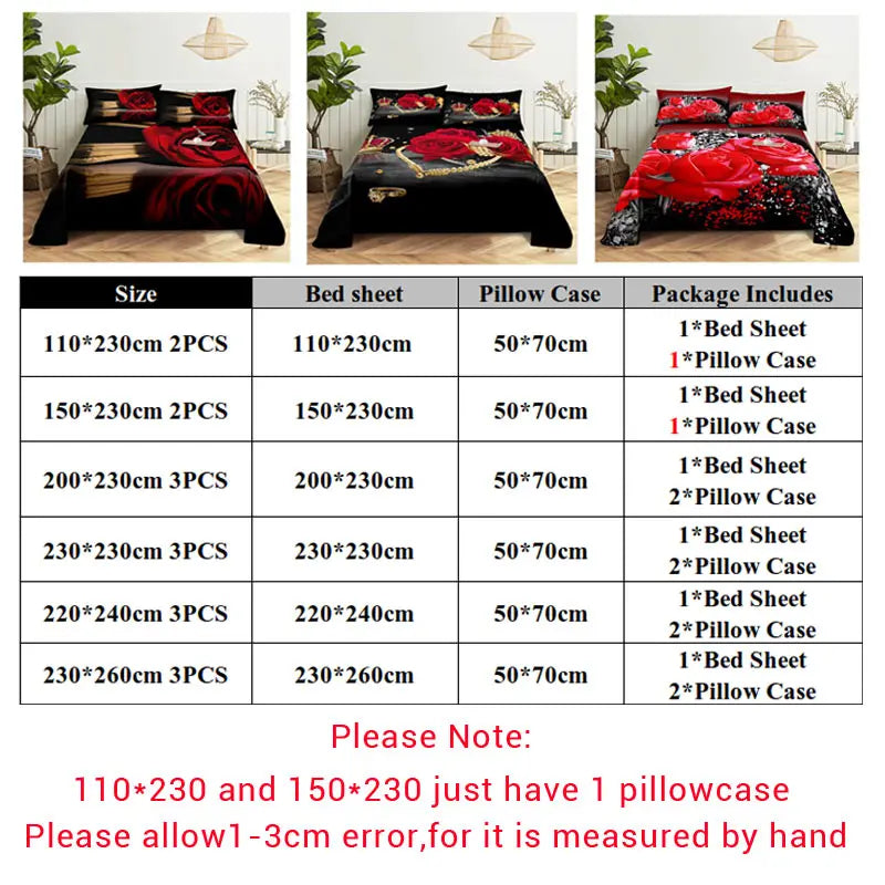 3D HD Bed Sheet Linen Pillow Case Cover Home Bedding Set