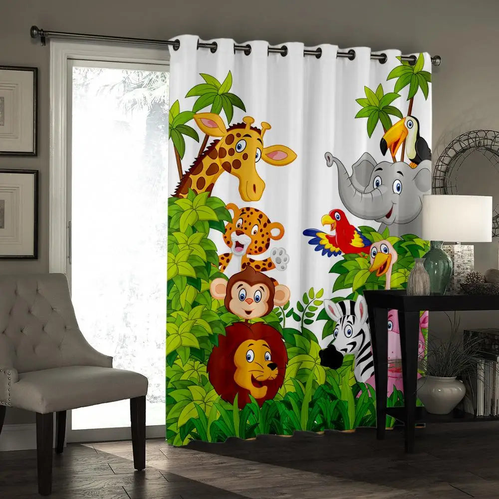 Bedroom Curtain Cartoon Zoo Animals