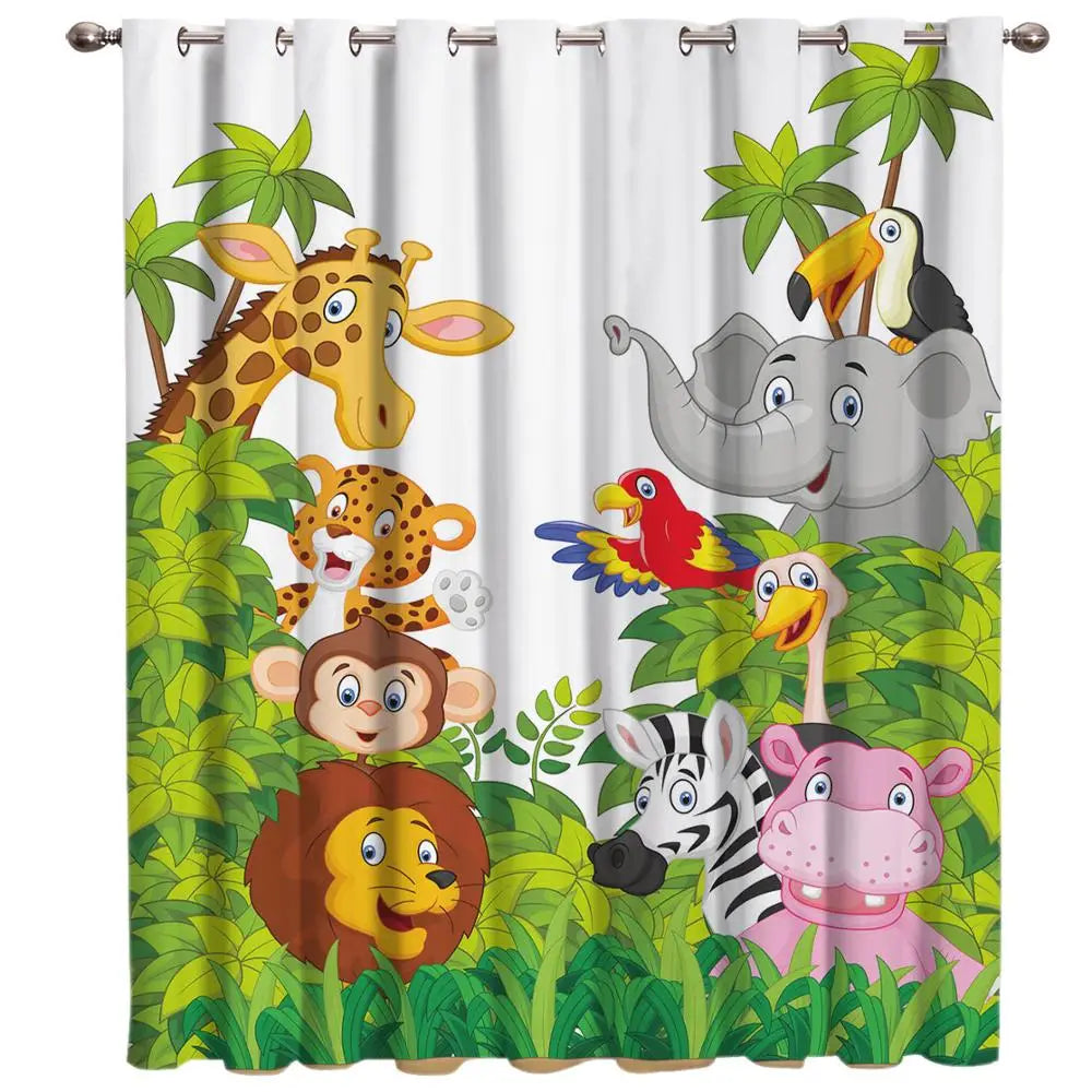 Bedroom Curtain Cartoon Zoo Animals