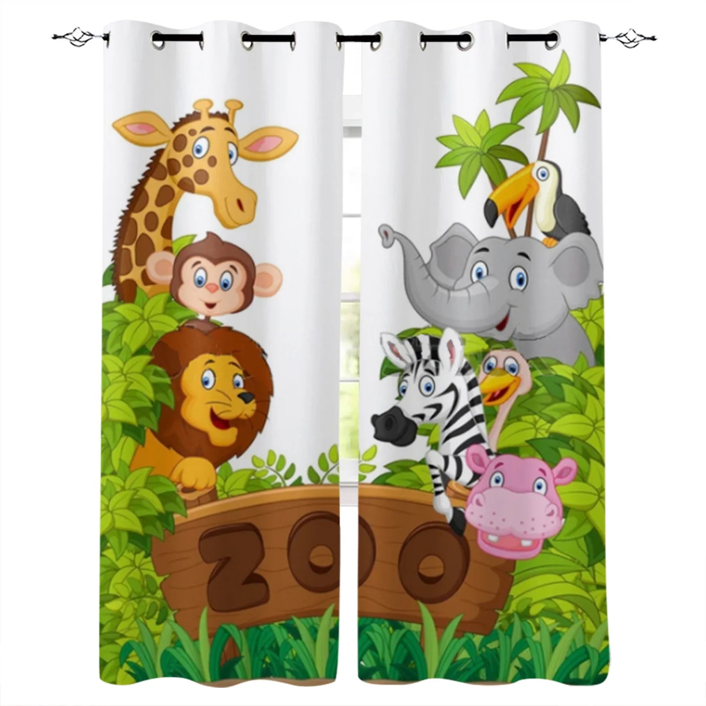 Bedroom Curtain Cartoon Zoo Animals