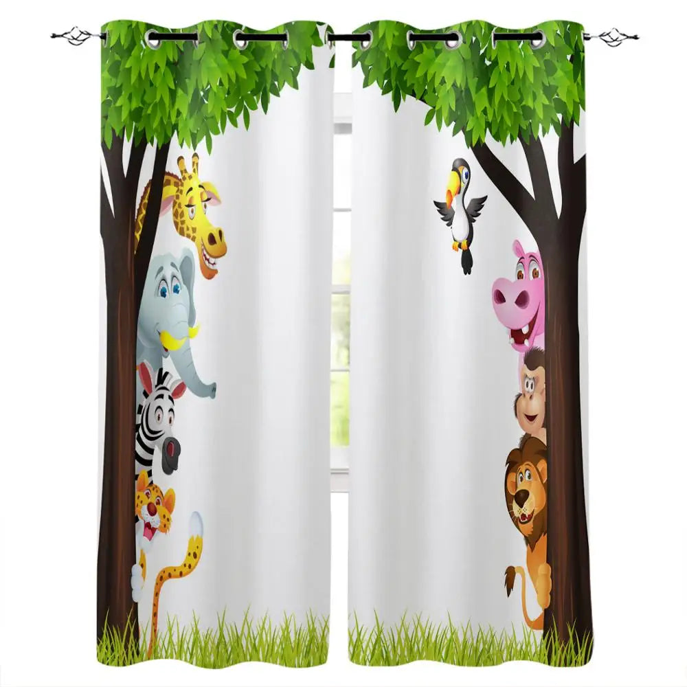 Bedroom Curtain Cartoon Zoo Animals