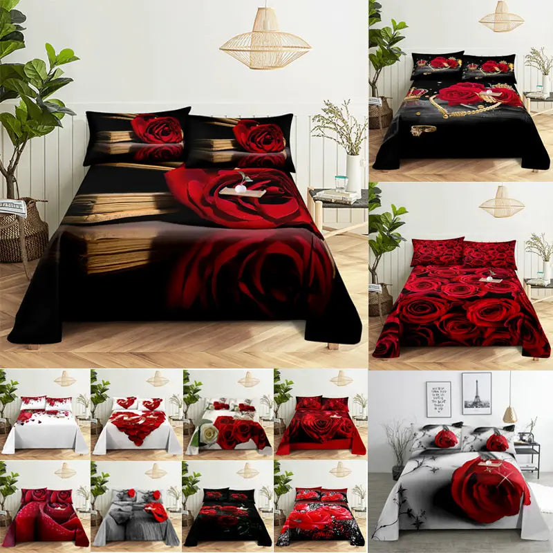 3D HD Bed Sheet Linen Pillow Case Cover Home Bedding Set