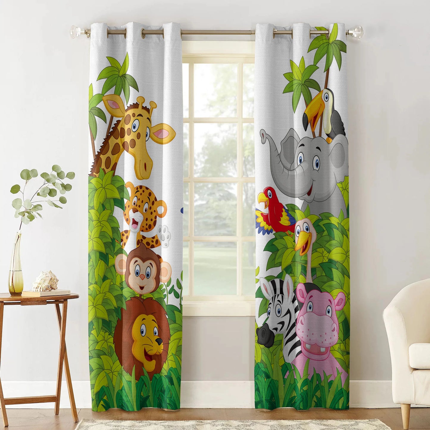 Bedroom Curtain Cartoon Zoo Animals