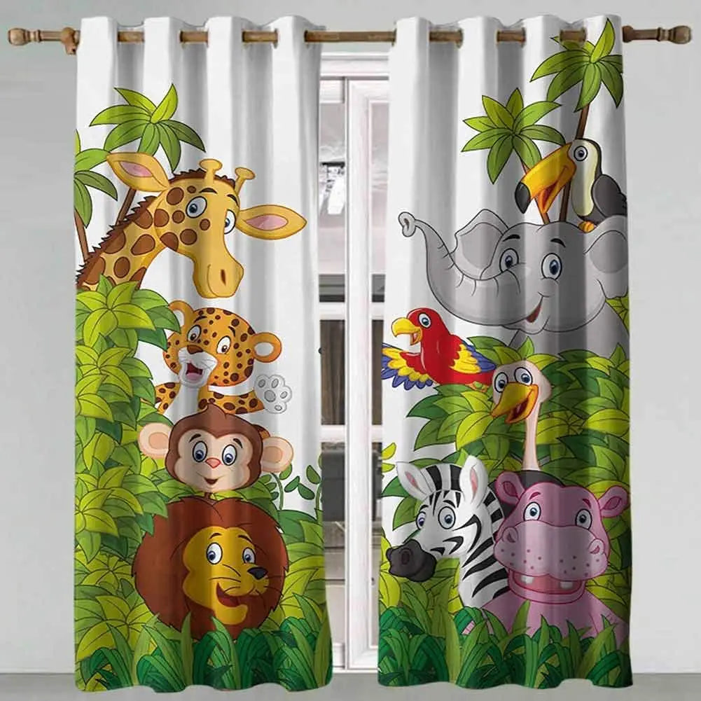 Bedroom Curtain Cartoon Zoo Animals