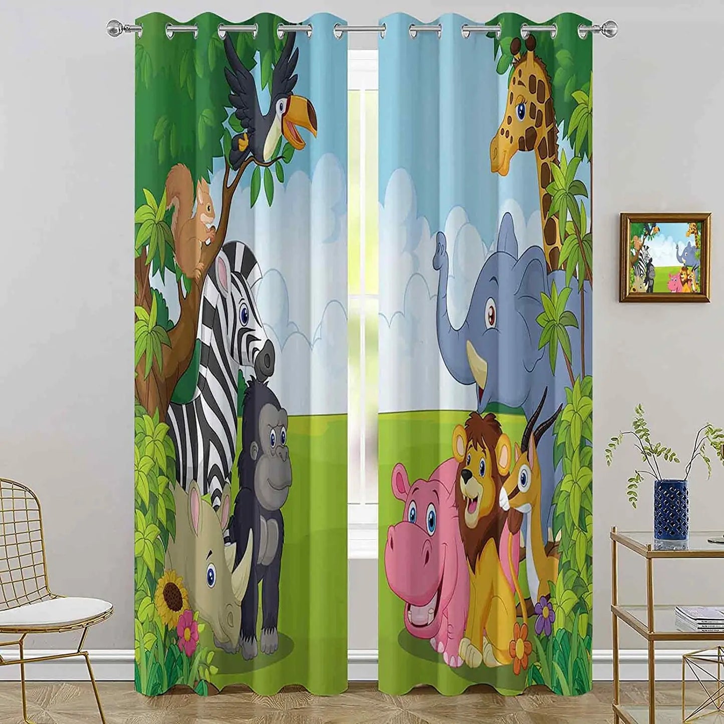 Bedroom Curtain Cartoon Zoo Animals