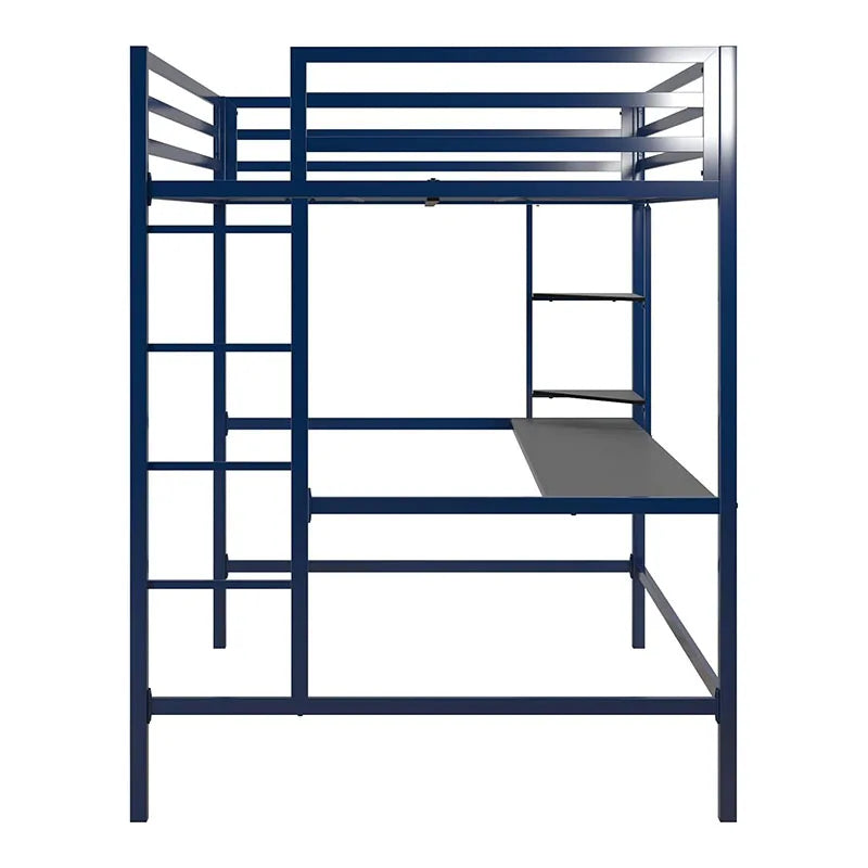 Twin-Over-Full Metal Bunk Bed With Ladder Navy Blue Bedroom Twin Set Furniture