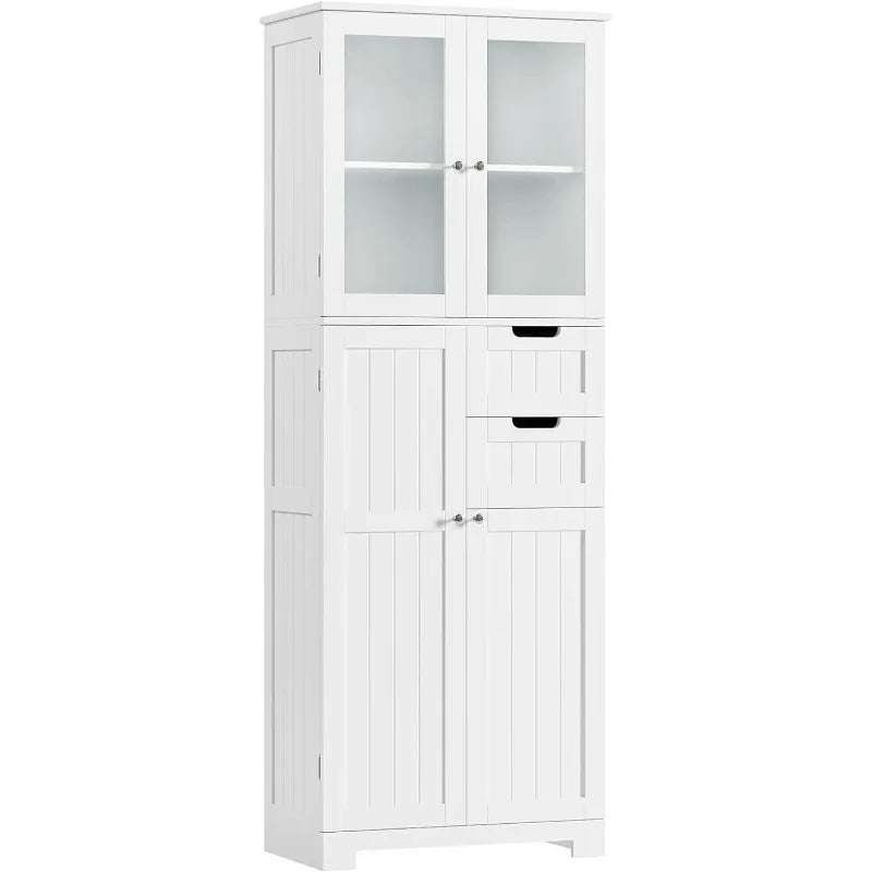 67'' Tall Storage Cabinet, Bathroom Storage Cabinet with Glass Doors and Shelves, Kitchen Pantry