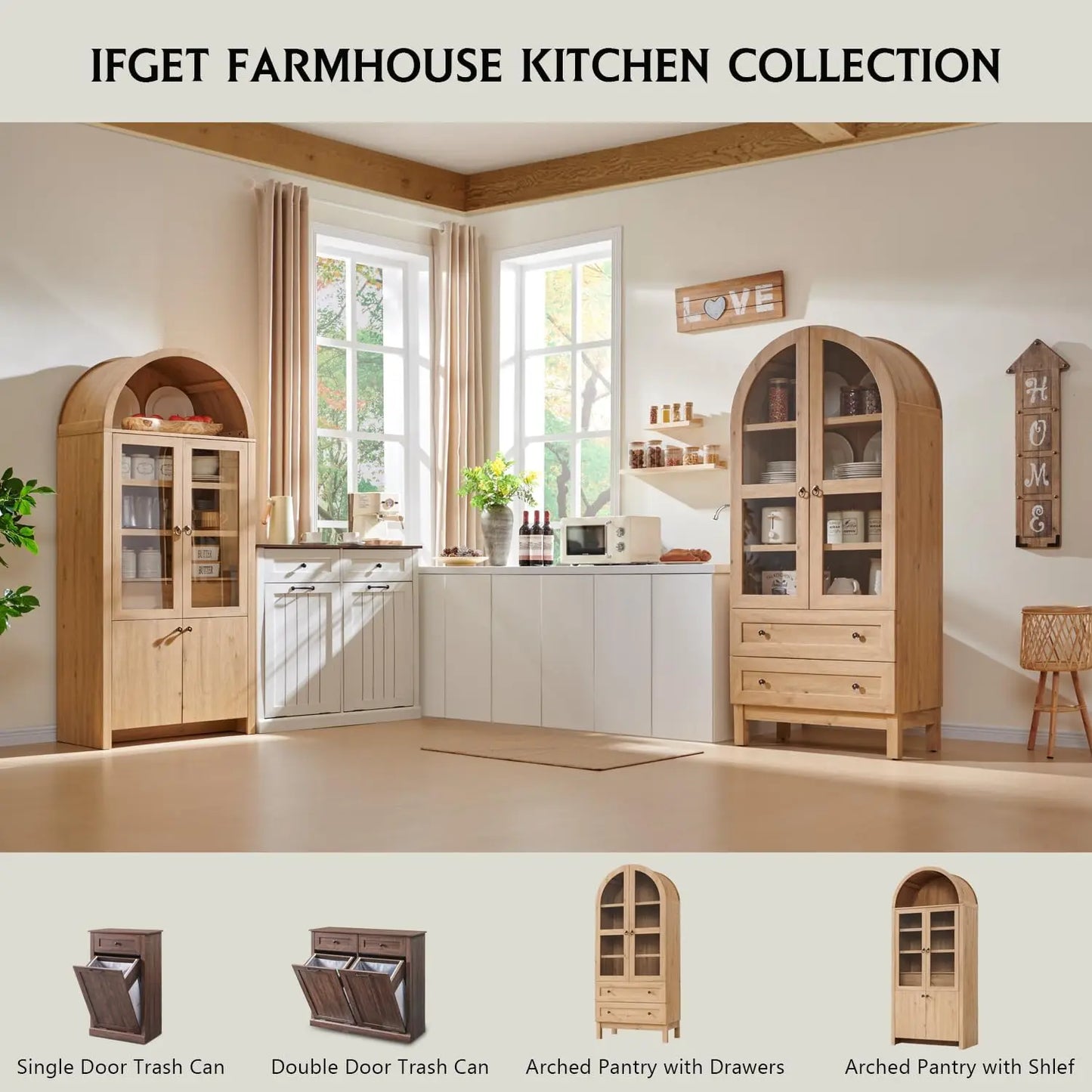 71" Tall Arched Kitchen Pantry Cabinet