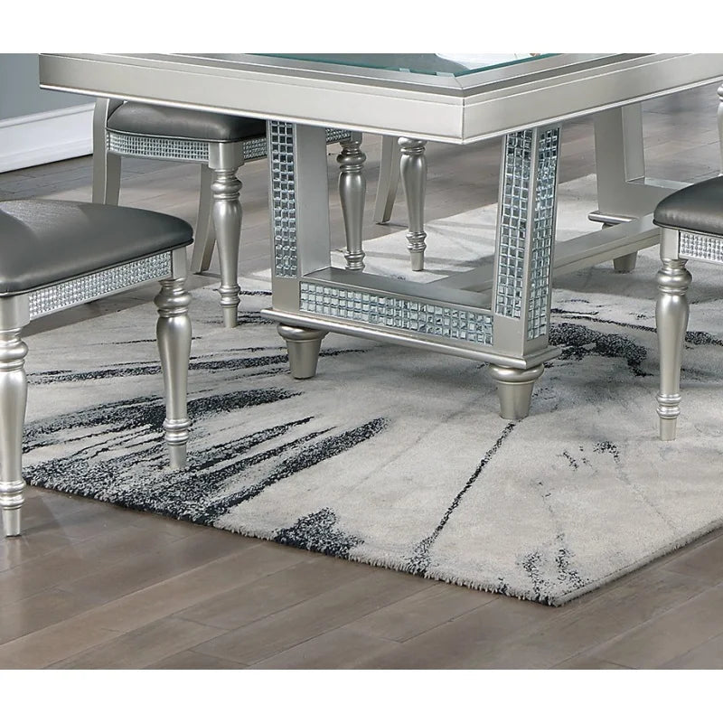 Formal traditional high-end luxury dining table, glass tabletop rectangular dining table