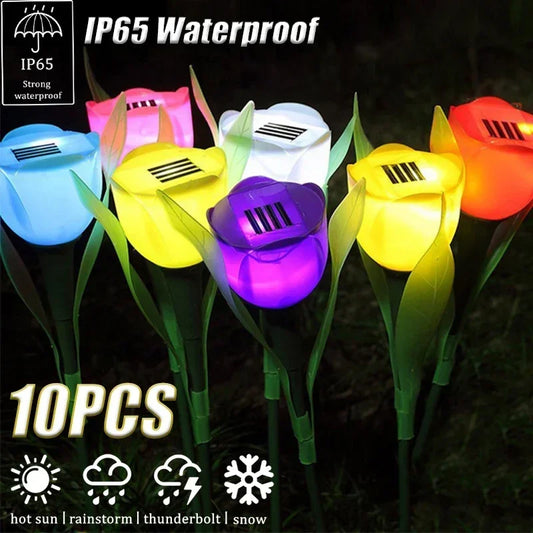 Solar LED Light Outdoor Tulip Rose Flowe