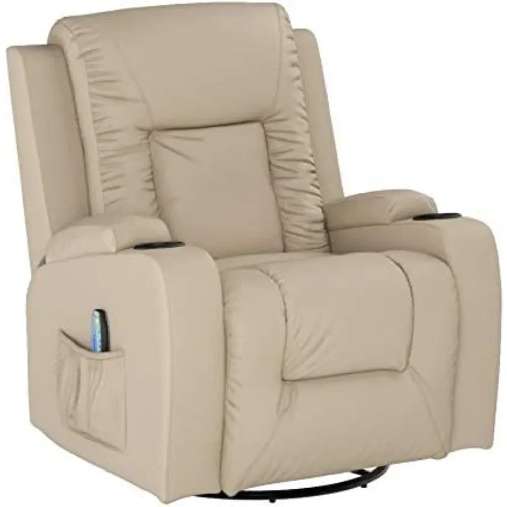 Recliner Chair Massage Rocker with Heated PU Leather Ergonomic Lounge 360 Degree Swivel Sofa Seat